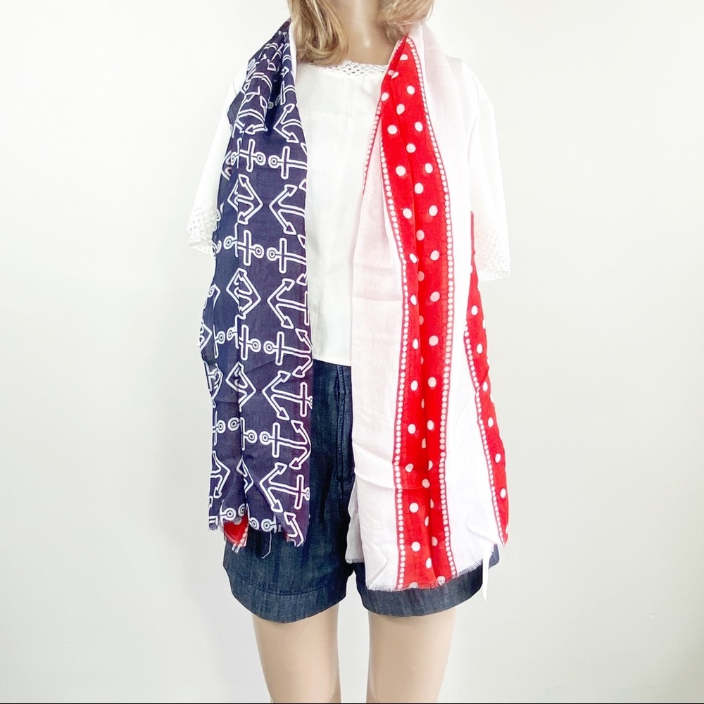 Sperry nautical blue orange scarf anchor polka dot